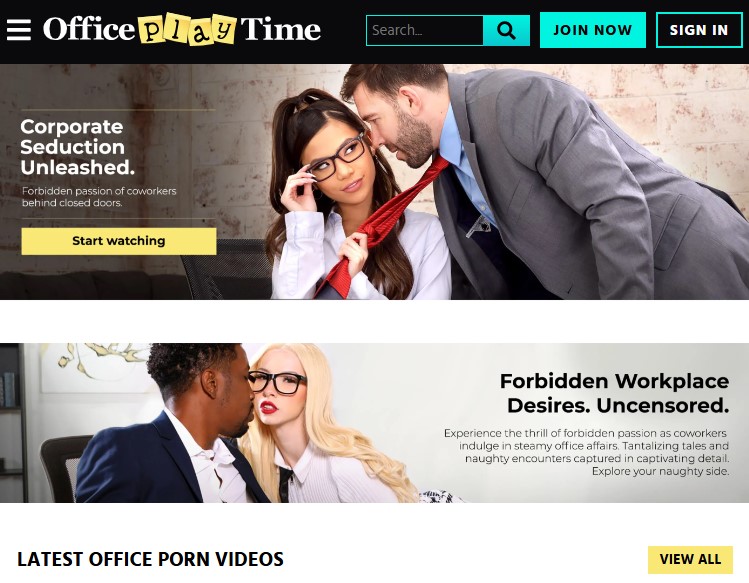 Advertisement for OfficePlayTime.com, a site with office roleplay content